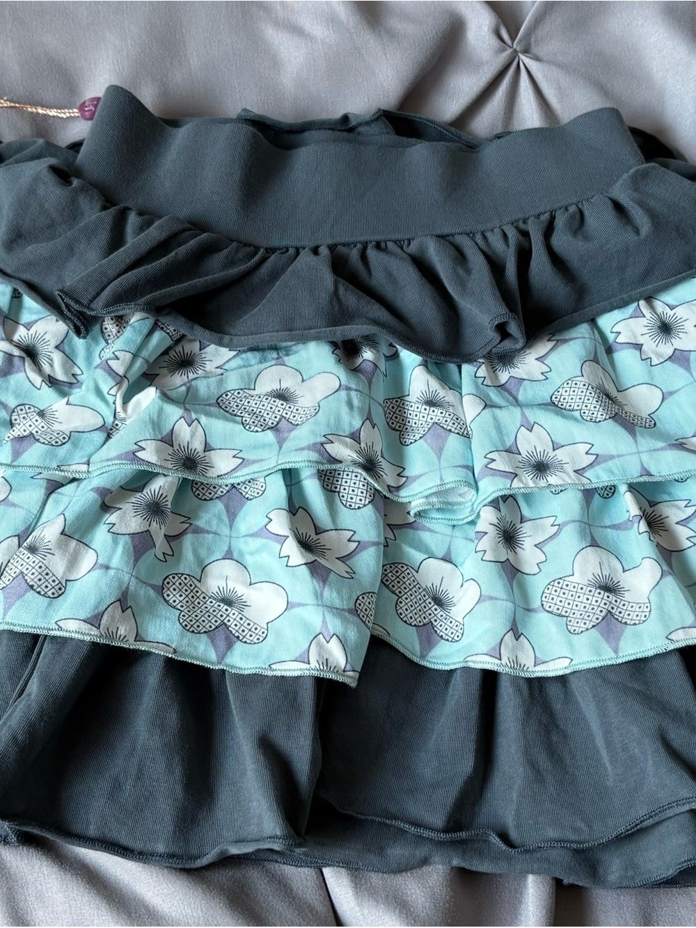 Matilda Jane Character Counts Ruffle Tiered Floral Skirt in Blue and Gray